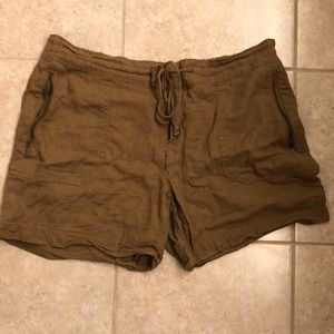 Dark khaki linen draw string shorts